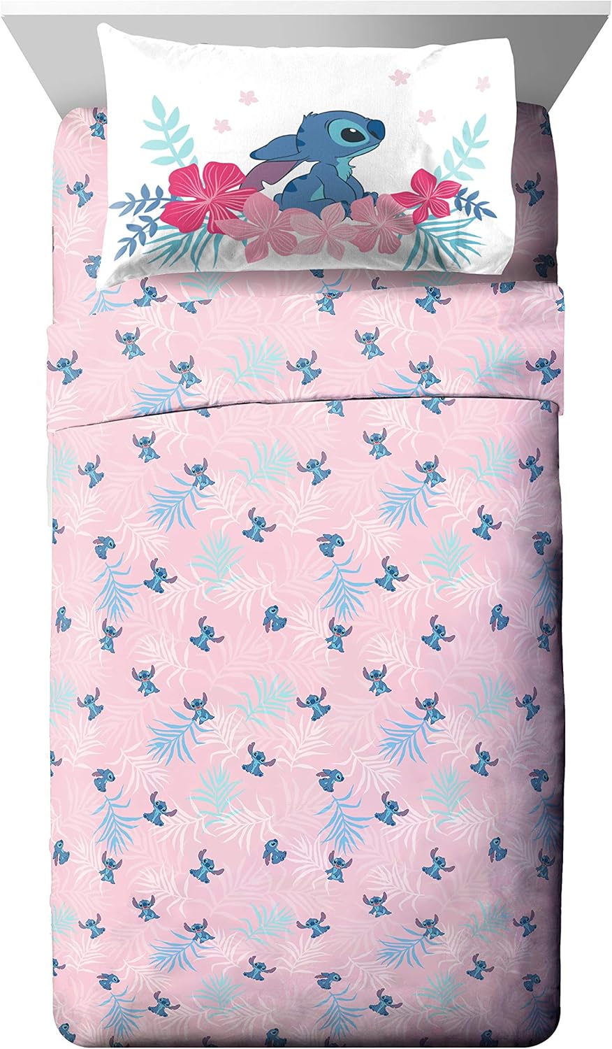 Jay Franco Disney Lilo & Stitch Paradise Dream 5 Piece Twin Bed Set - Includes Reversible Comforter & Sheet Set Bedding - Super Soft Fade Resistant Microfiber (Official Disney Product)