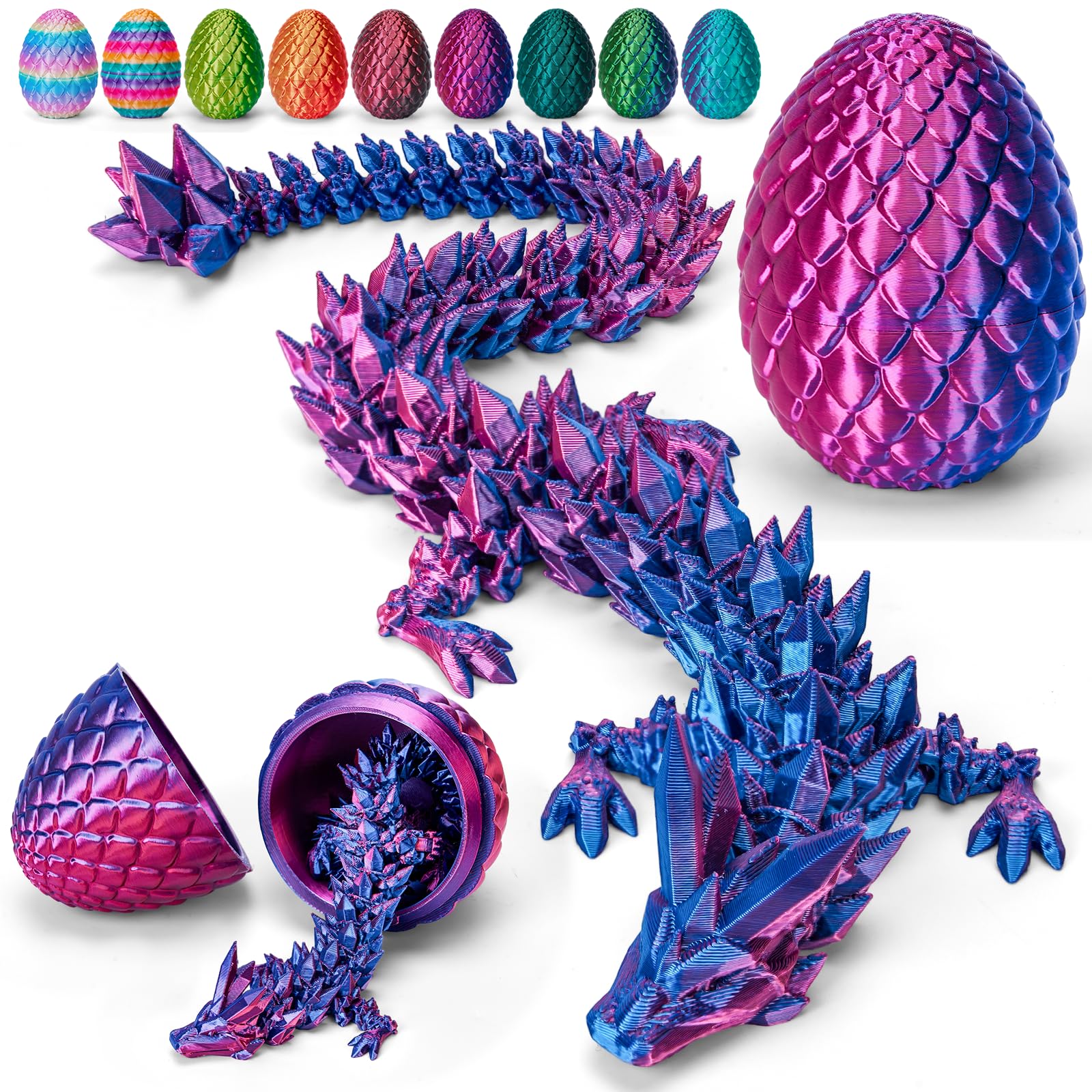 TBOLINE 3D Printed Easter Dragon Egg - Perfect Basket Essentials Stuffers, 4 Pack Prefilled Easter Eggs Filled with Toys, Small Articulated Crystal Animals Fidget Toy for Kid (4PCS1)