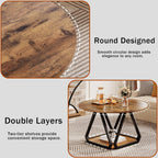 Round Coffee Table, 31.5" 2-Tier Center Table with Storage Shelf, Modern Rustic Circle Wood Coffee Table for Living Room, Apartment (Rustic Brown)