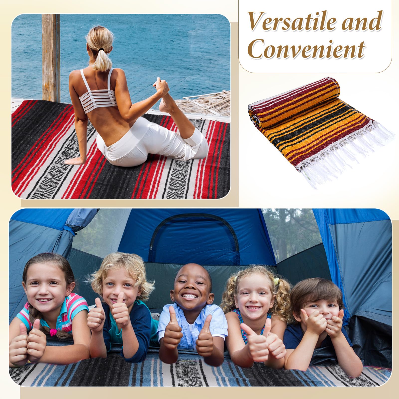 Preboun 10 Stück Mexikanische Decke im Großpack, authentisch gewebte Yoga-Decke, große Picknick- und Campingdecke, bunter gestreifter Serape für Strand, Outdoor, Gras, Auto, Zuhause (gemischte Farben)