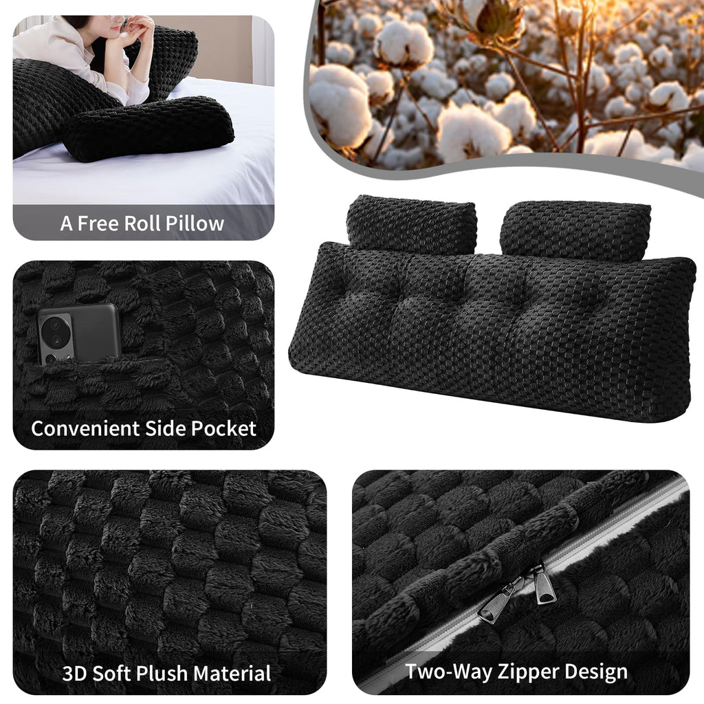 Kilehovedgærde Pude - Seng Kilepude til Hovedgærde Trekantet Hovedgærde Pude med Nakkestøtte Pude-Stor Pøllepude til Sidde i Seng Rygstøtte Positioneringsstøtte (Sort, 76x8x20 Tommer)