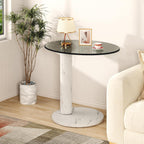 Hooseng Glass Round Coffee Table End Table, 22-Inch Modern Tempered Transparent Glass Top,Perfect for Living Room,Cafe,Home,and Office(White)