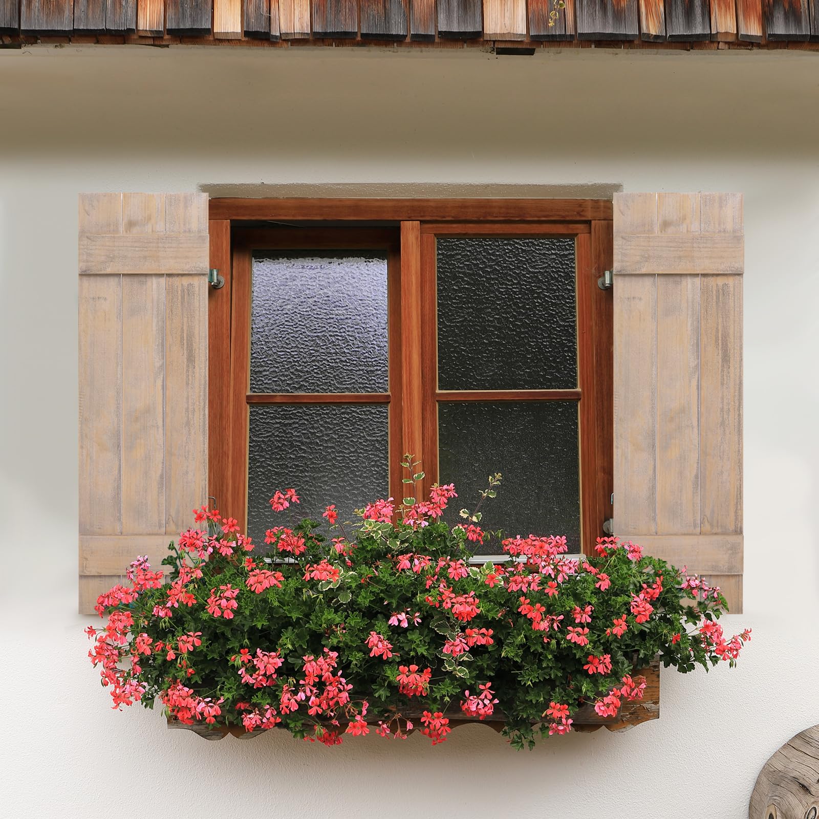 GOFLAME Wood Shutters for Wall Decor, Reclaimed Wood Board and Batten, Exterior & Interior Rustic Farmhouse Window Shutters for Living Room, Dining Room, Porch, Light Brown