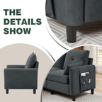 Sectional Sofa Set Convertible and Accent Chair - Small 3 Seat L Shaped Couch With Reversible Ottoman and Side Pockets, Modern Linen for Living Room, Office, Apartment, Dark Grey