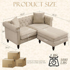 Mid-Century Modern Chesterfield Sofa with Ottoman, Linen Loveseat Classical Retro 2 Seater Couch Tufted Deep Seat Sofa Pet Friendly Sofa Victorian Couch for Living Room (Grey)