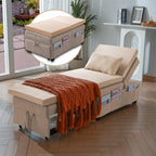 Cynefin Futon Chair with Lumbar Pillow and 3 Side Pockets, Sofa Bed Chair, Convertible 4 in 1 Ottoman Bed Tufted Fabric Gray (M, Gray)