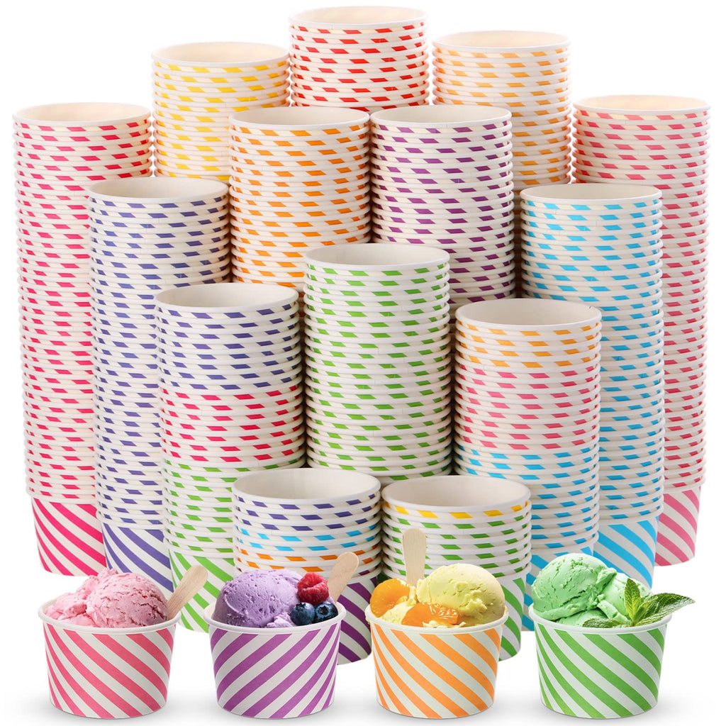500 Pcs Paper Ice Cream Cups, 8 oz Disposable Dessert Sundae Bowls Frozen Yogurt Twill Snack Soup Hot Cold Food Paper Cups for New Year, Birthday, Wedding, Baby Shower, Party Supplies, Multicolor