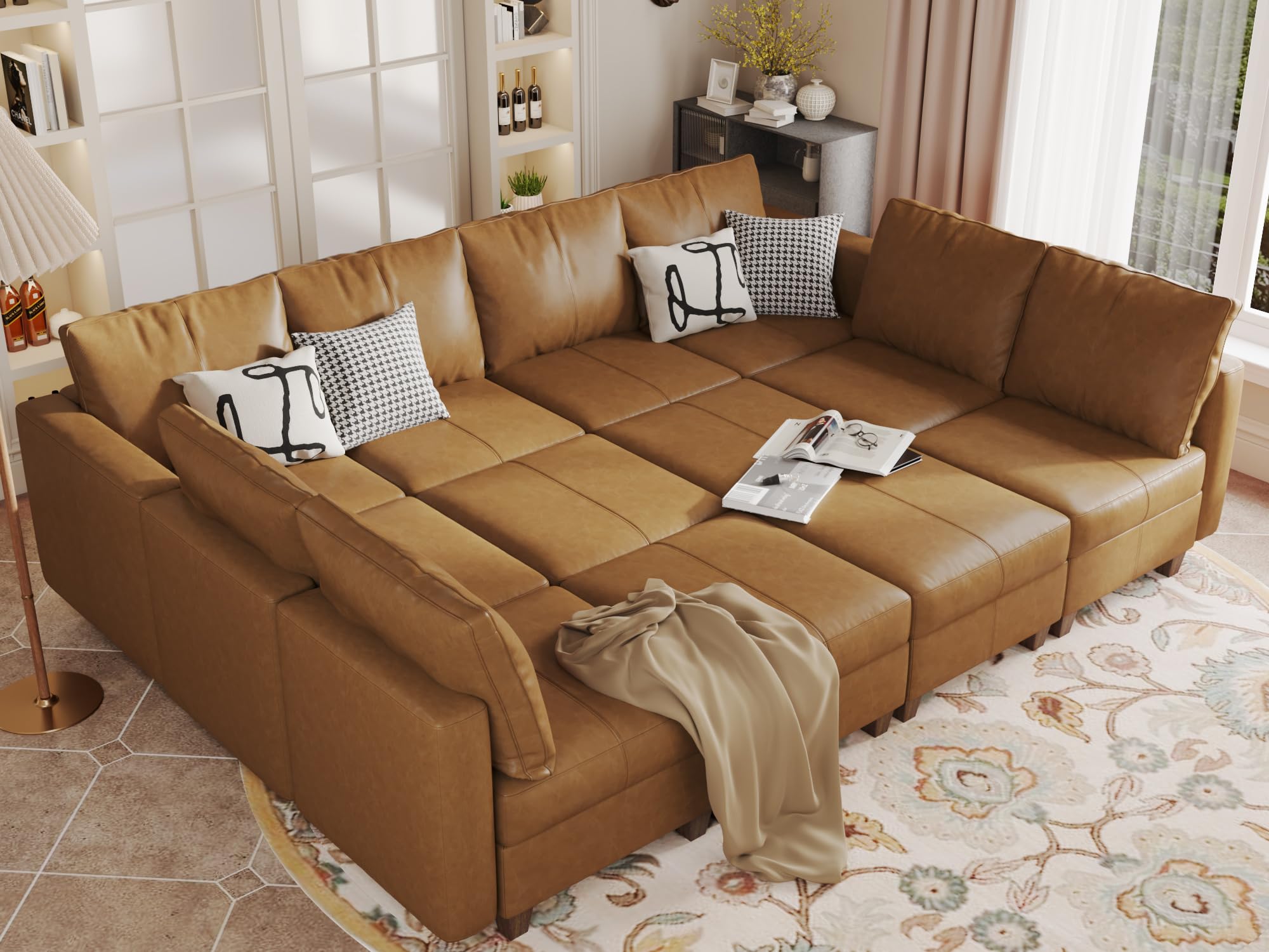 EASE MOOSE Faux Leather Sectional Sofa Sleeper Couch with Storage,Faux Leather Moduar Sectional Sleeper Sofa Bed Modular Couch for Living Room