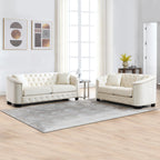 mikibama Modern Chesterfield Velvet Sofa, 77 Inch Sectional Sofa, Luxury 3 Seater Upholstered Tufted Couch with Nailhead Arms and 2 Pillows for Living Room, Bedroom, Apartment(Black)