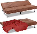 VECELO Modern Couch Bed, Convertible Sofa Bed/Folding Sleeper Couches Faux Leather Futon for Living Room, Futon Sofa Bed, Brown