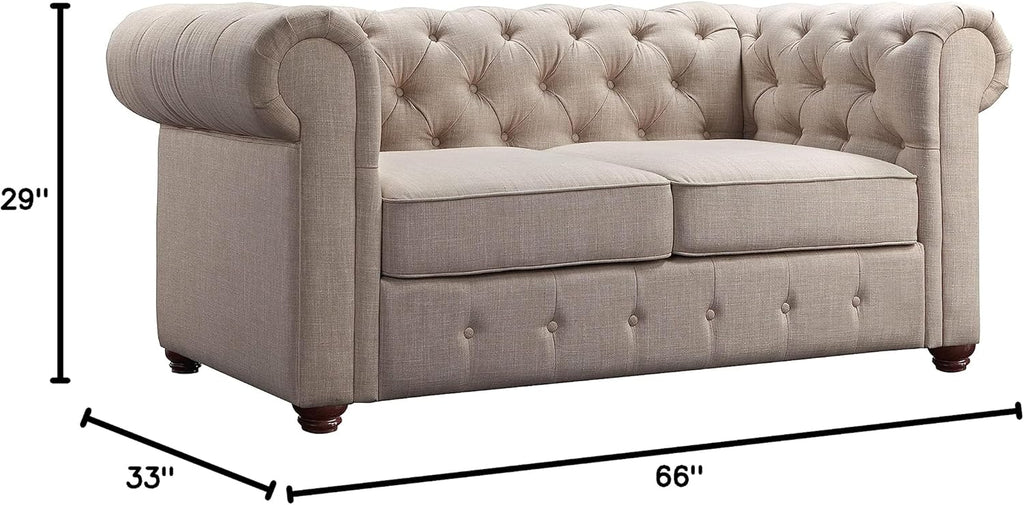 Rosevera Genevieve Upholstered Tufted Loveseat Couch,Chesterfield Sofa loveseat with Armrest Scroll Arm Sofa Couch, Sectional Sofa for Living Room Office