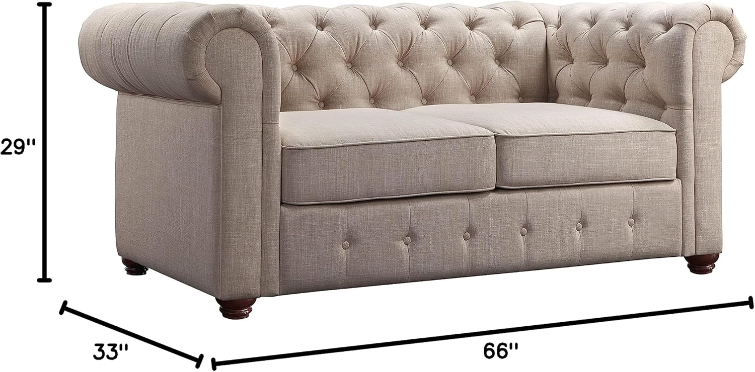 Rosevera Genevieve Upholstered Tufted Loveseat Couch,Chesterfield Sofa loveseat with Armrest Scroll Arm Sofa Couch, Sectional Sofa for Living Room Office