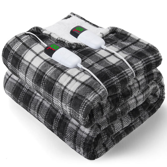 Heated Blanket Electric Throw, 50X60, Heating Throw with 10 Heating Levels/8 Hours Auto Off, Navy Blue Plaid Checkered Sherpa Blanket Warmer for Adults, Washable Blanket Gift for Couch Bed Office, ETL