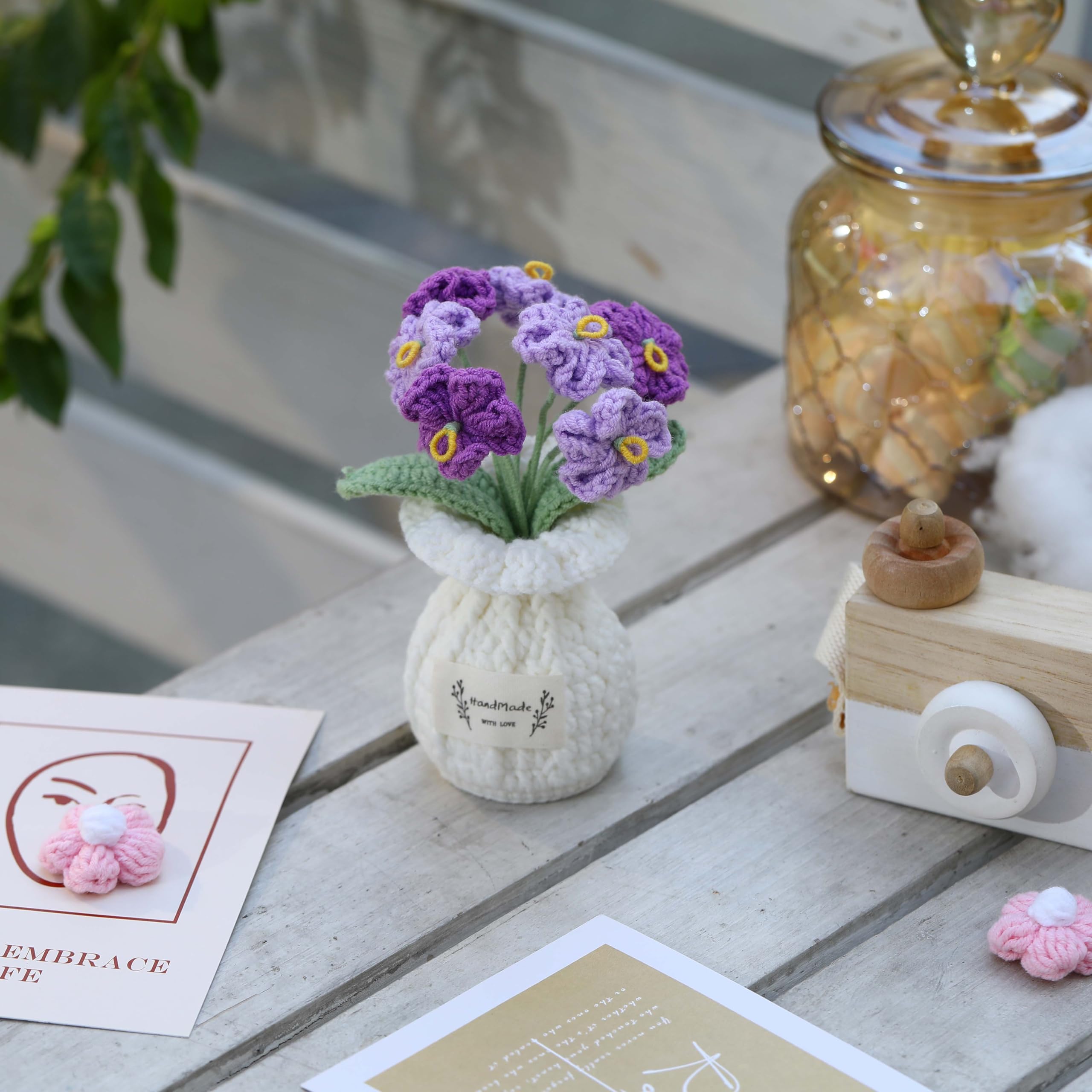 Crochet Flower Pot Forget-me-not Pink Thank You Crochet Gifts for Women Coworker Graduation & Mother's Day Gift Pink Crochet Potted Flower for Women Teacher| Handmade Knitted Potted Plant