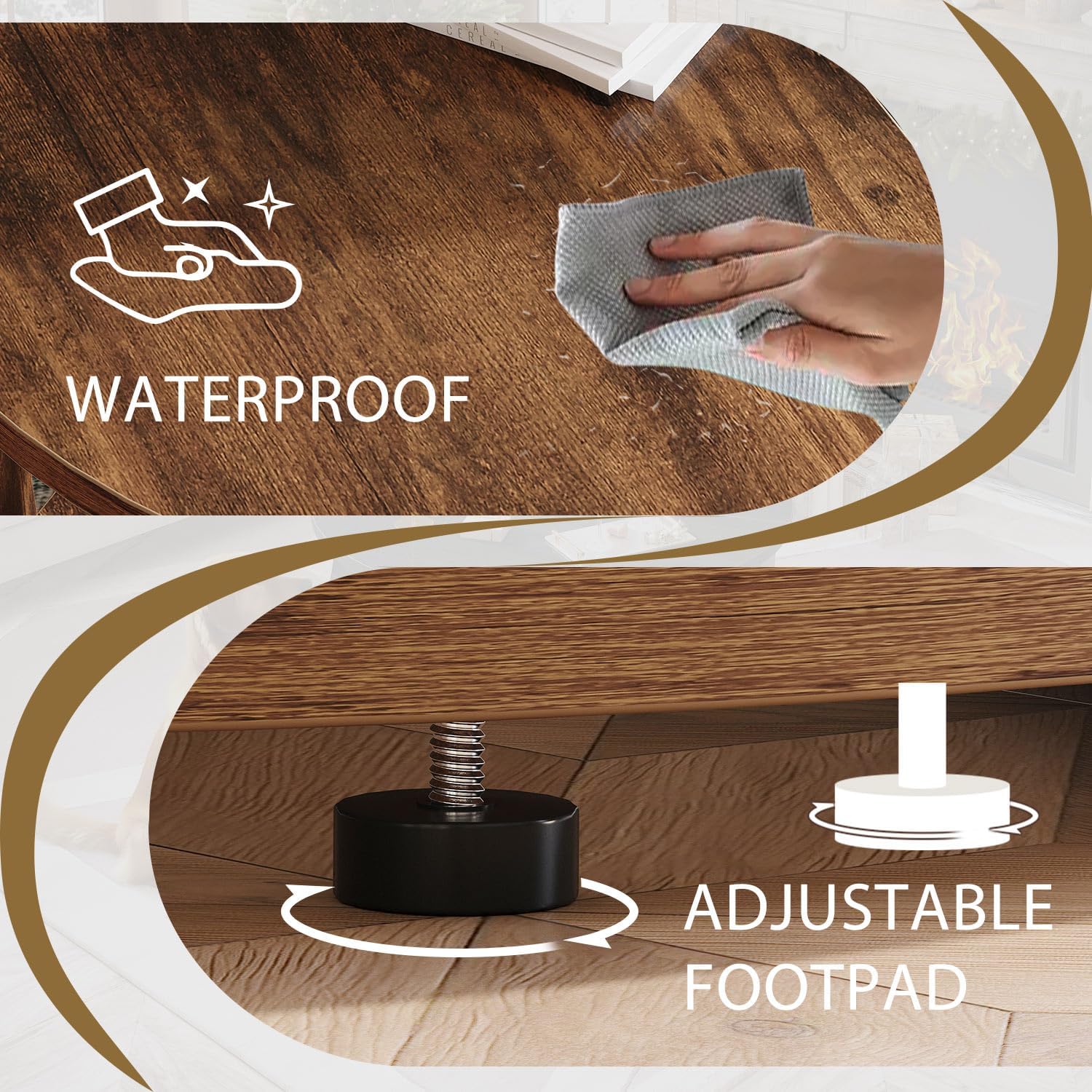 HSH Round Wood Coffee Table, 2 Tier Circle Center Table with Storage, Farmhouse Modern Wooden Living Room Coffee Tea Tables, Unique Vintage Circular Middle Cocktail Table, 31.5 in Rustic Brown