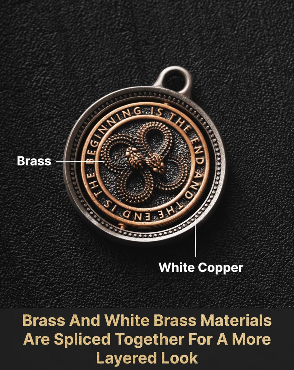 COPPERTIST.WU Rotatable Double Ouroboros Pendant Necklace Snake Charm Jewelry Gifts for Men Women, Brass&White Bronze