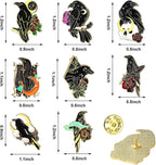 8 Pieces Crow Enamel Pins Set Rose Moon Lapel Anime Enamel Brooch Pins Aesthetic Gothic Badges for Women Backpack Denim Bag Jewelry Accessories