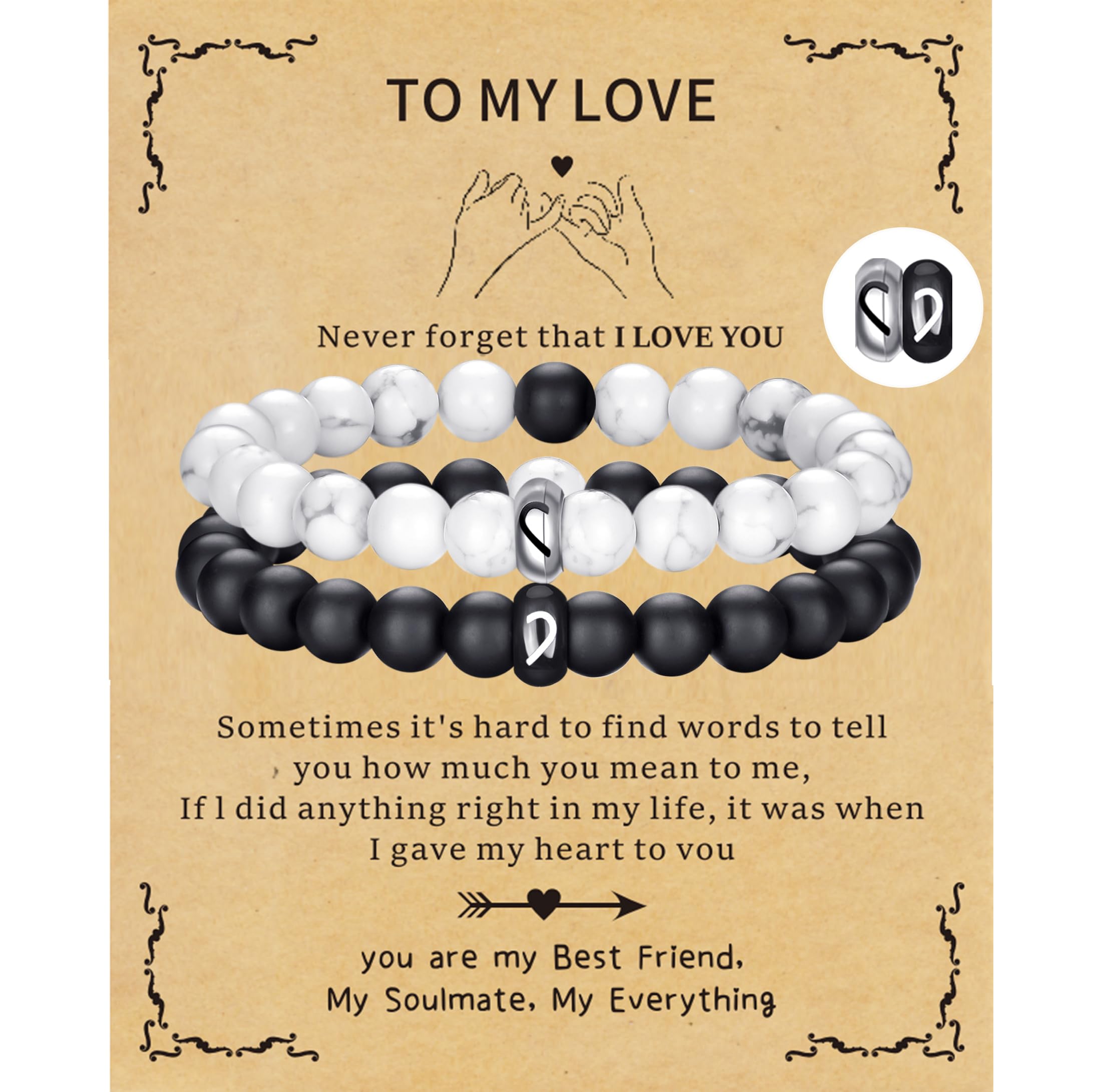 RANKEEF Tiger Eye Bracelet For Men 8MM Natural Stone Stretch Adjustable Black Crystal Beaded Bracelet for Men Women Gifts