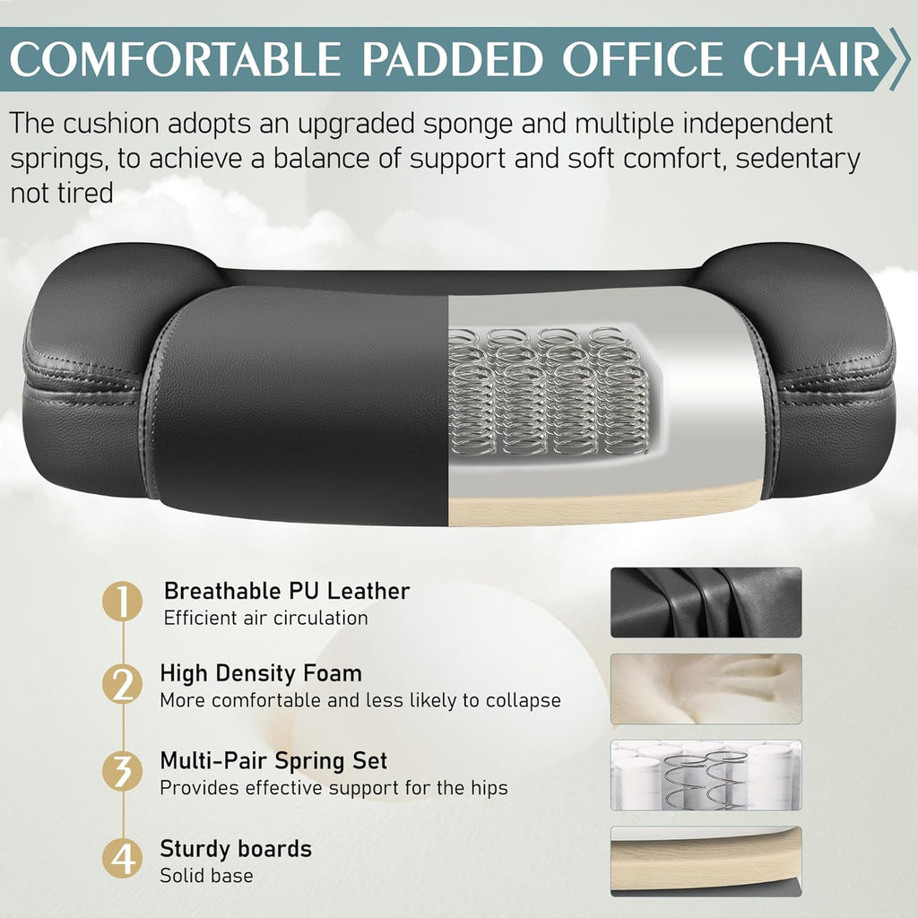 Leather Office Chair, PU Home Computer Desk Chairs with Ergonomic Back Support, 360°Swivel Free，Small Gaming Chair with Wheels and Adjustable Armrests, for Short People Use, Black