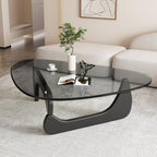 Coffee Tables for Living Room - Triangle Glass Coffee Table with Wooden Base Mid-Century Modern Abstract End Table for Study Room Office Hotel Balcony (Walnut Transparent, Small 32.2 * 22.4 * 16in)