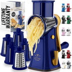 Zulay Rotary Cheese Grater 3 Blade Cheese Shredder - Manual Hand Crank Cheese Grater With Reinforced Suction & 3 Interchangeable Drums - Easy to Use Vegetable Chopper - Black