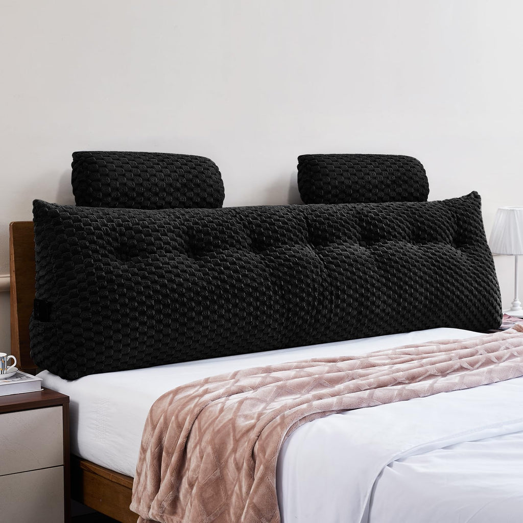 Kilehovedgærde Pude - Seng Kilepude til Hovedgærde Trekantet Hovedgærde Pude med Nakkestøtte Pude-Stor Pøllepude til Sidde i Seng Rygstøtte Positioneringsstøtte (Sort, 76x8x20 Tommer)