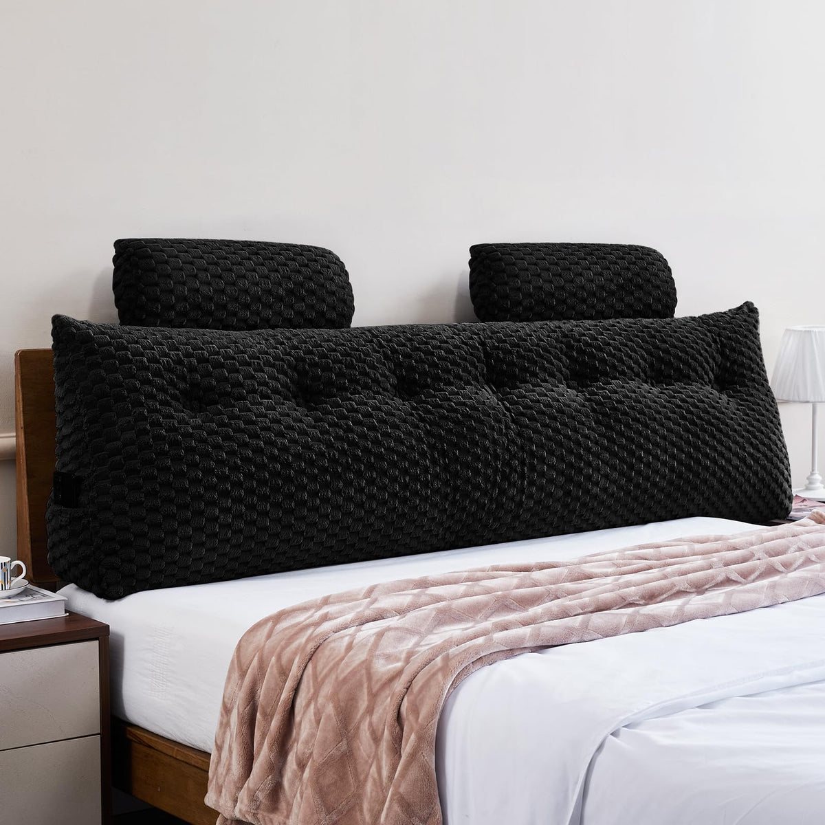 Kilehovedgærde Pude - Seng Kilepude til Hovedgærde Trekantet Hovedgærde Pude med Nakkestøtte Pude-Stor Pøllepude til Sidde i Seng Rygstøtte Positioneringsstøtte (Sort, 76x8x20 Tommer)