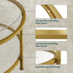 SAYGOER Round Glass Coffee Table 2 Tier Coffee Tables with Storage Shelf for Large or Small Space Modern Simple Center Table with Gold Frame for Living Room Home Office, Easy Assembly…