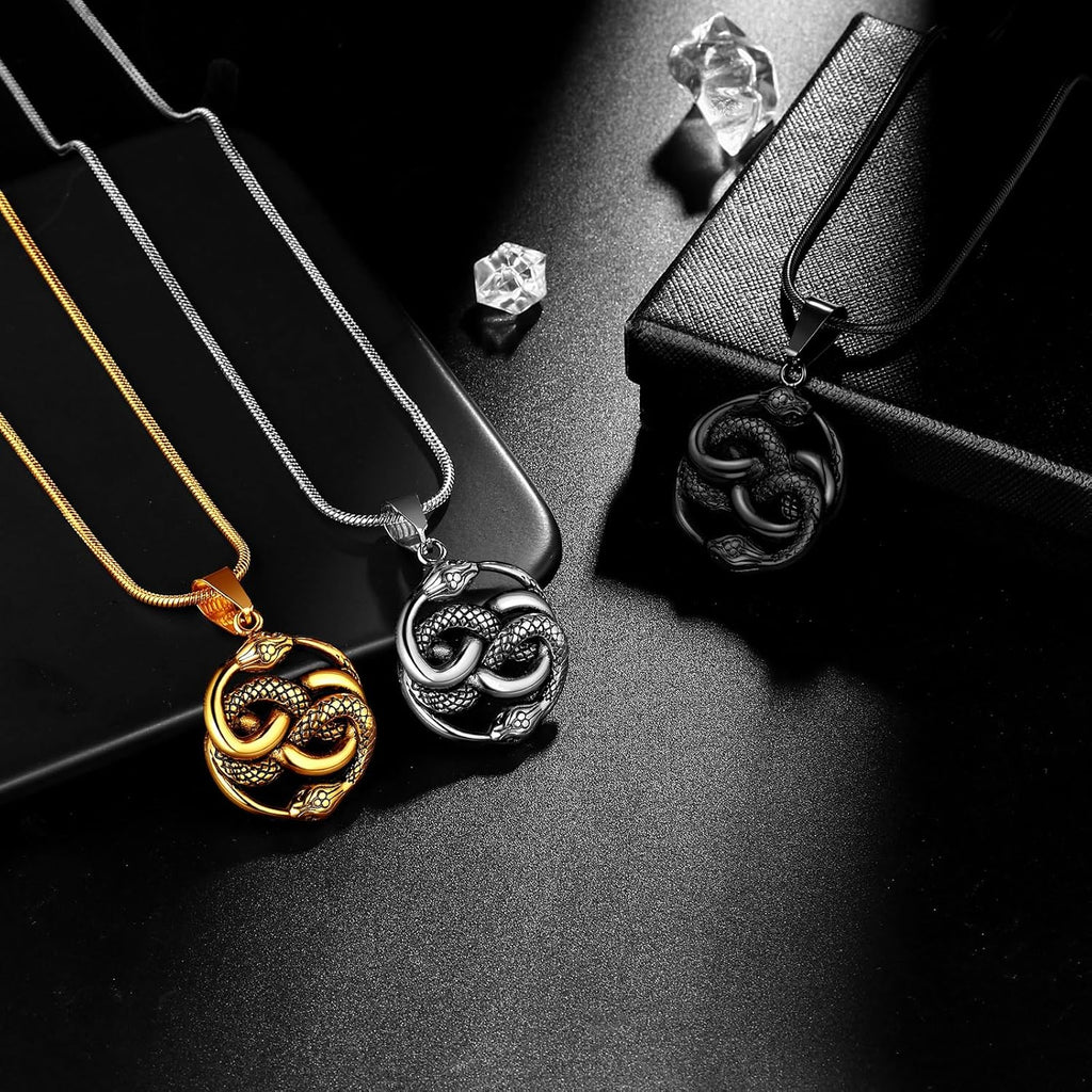 Hipunk Vintage Antique Infinity Snake Ouroboros Serpent Pendant Stainless Steel Necklace, Gothic Jewelry