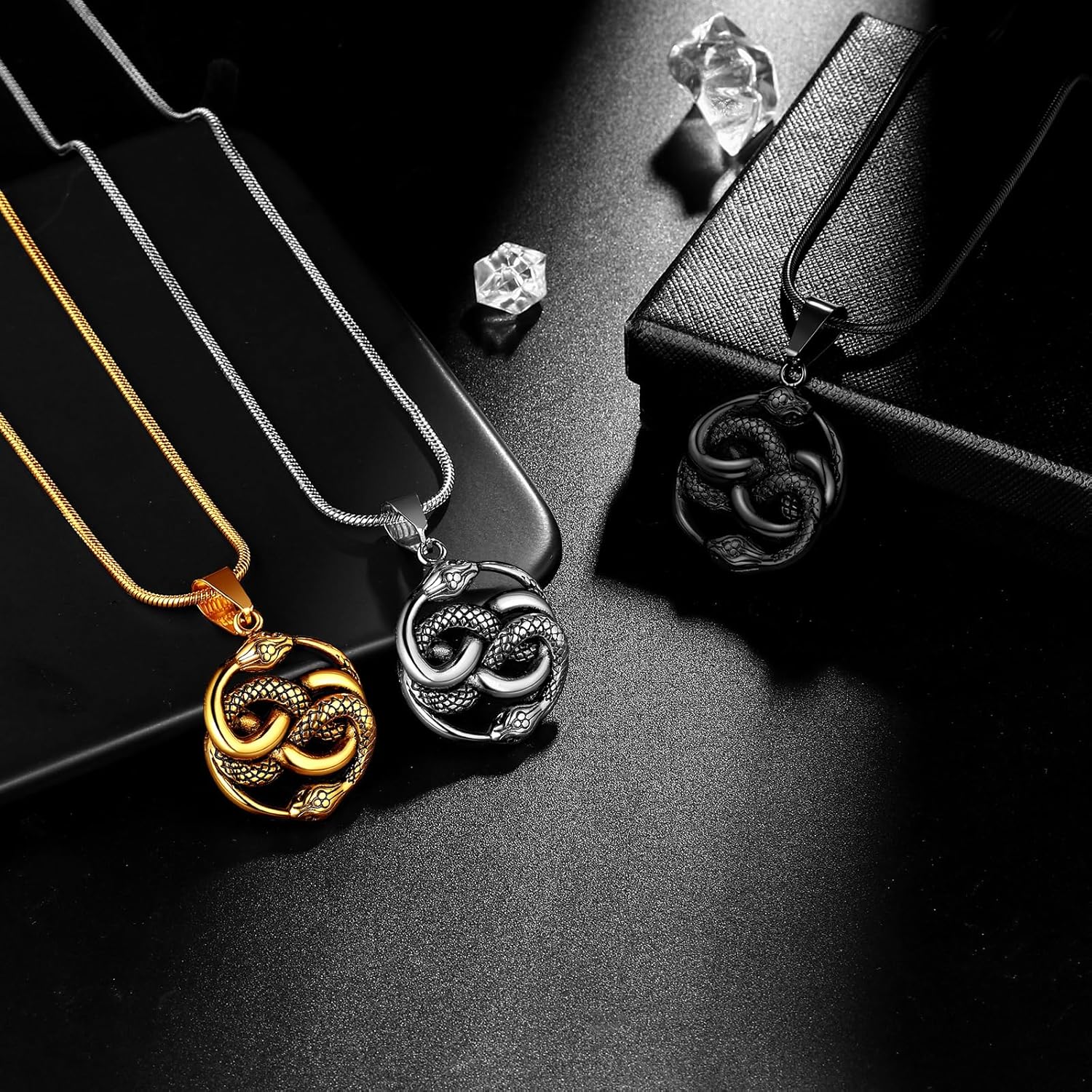 Hipunk Vintage Antique Infinity Snake Ouroboros Serpent Pendant Stainless Steel Necklace, Gothic Jewelry