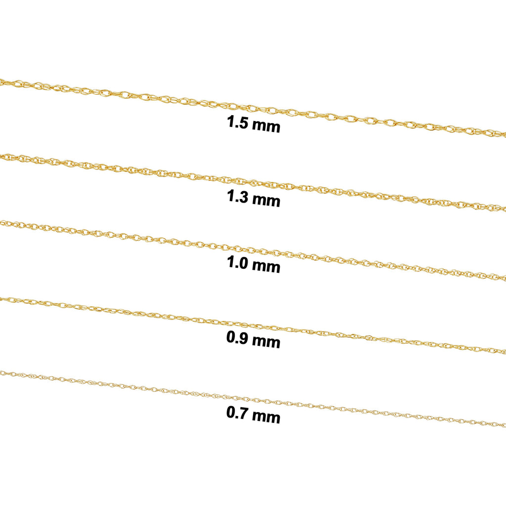 Kooljewelry 14k Yellow Gold Rope Chain Pendant Necklace (0.7 mm, 14 inch)