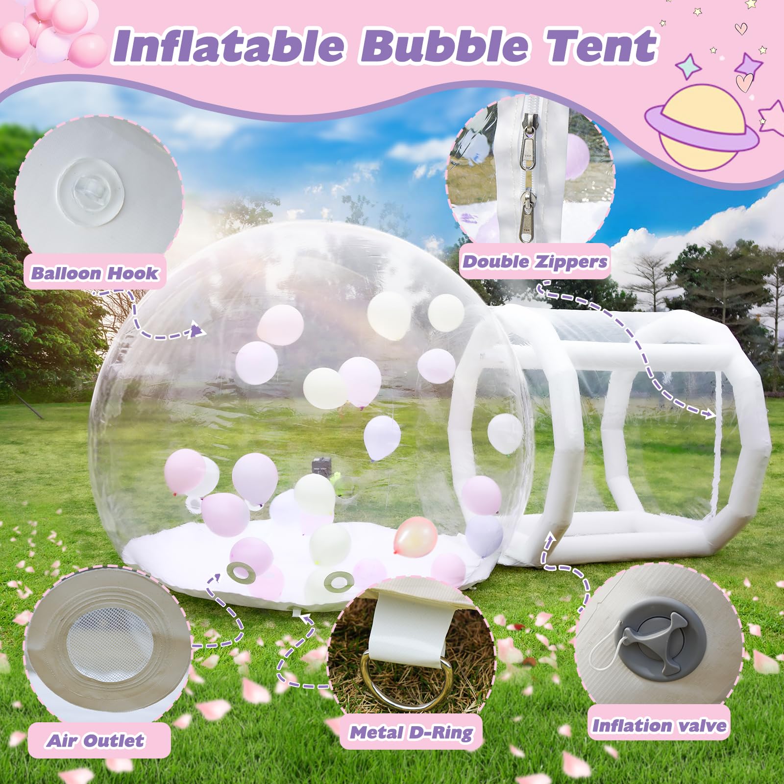 8,2 FT-Einlagige aufblasbare Bubble-Hauskuppel für Kinder Klarer PVC-Ballonhaus mit Tunnel 750W Luftgebläse und 600W Luftpumpe Perfekt für Partys, Gartendekoration und Outdoor-Spaß