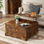 Coffee Table with Storage, 31.5" W Farmhouse Lift Top Wood Square Center Table with Charging Station, Rustic Cocktail Tables with Flip Top Lids for Living Room, Home Office, Rustic White