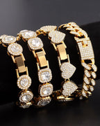 4PCS Gold Bracelets for Women Silver Clustered Tennis Bracelet for Women Heart Round Diamond Cuban Bracelet Layered Link Bracelet Set Fashion Jewelry for Women Set