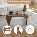 Small Coffee Table Modern Glass Coffee Table, Mid Century Coffee Tables for Living Room, Mesa de Centro para Sala, Rustic Oval Coffee Tables with Glass Top & Wood Base, (Walnut Brown, 31.5in)