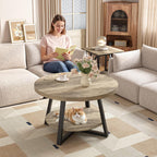 GreenForest Round Coffee Table with Storage, 30 inch Circle Center Tables for Living Room, Modern Sofa Table for Small Spaces, Home Office, Easy Assembly, Grey Wash