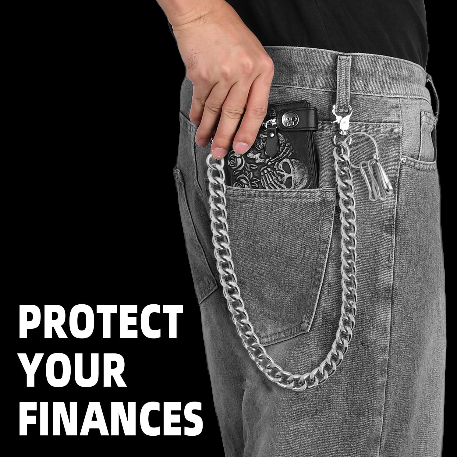 Girinme Portefeuille - Ceinture Chaîne Porte-Clés Accessoire Jeans Hip Hop Punk pour Femmes & Hommes