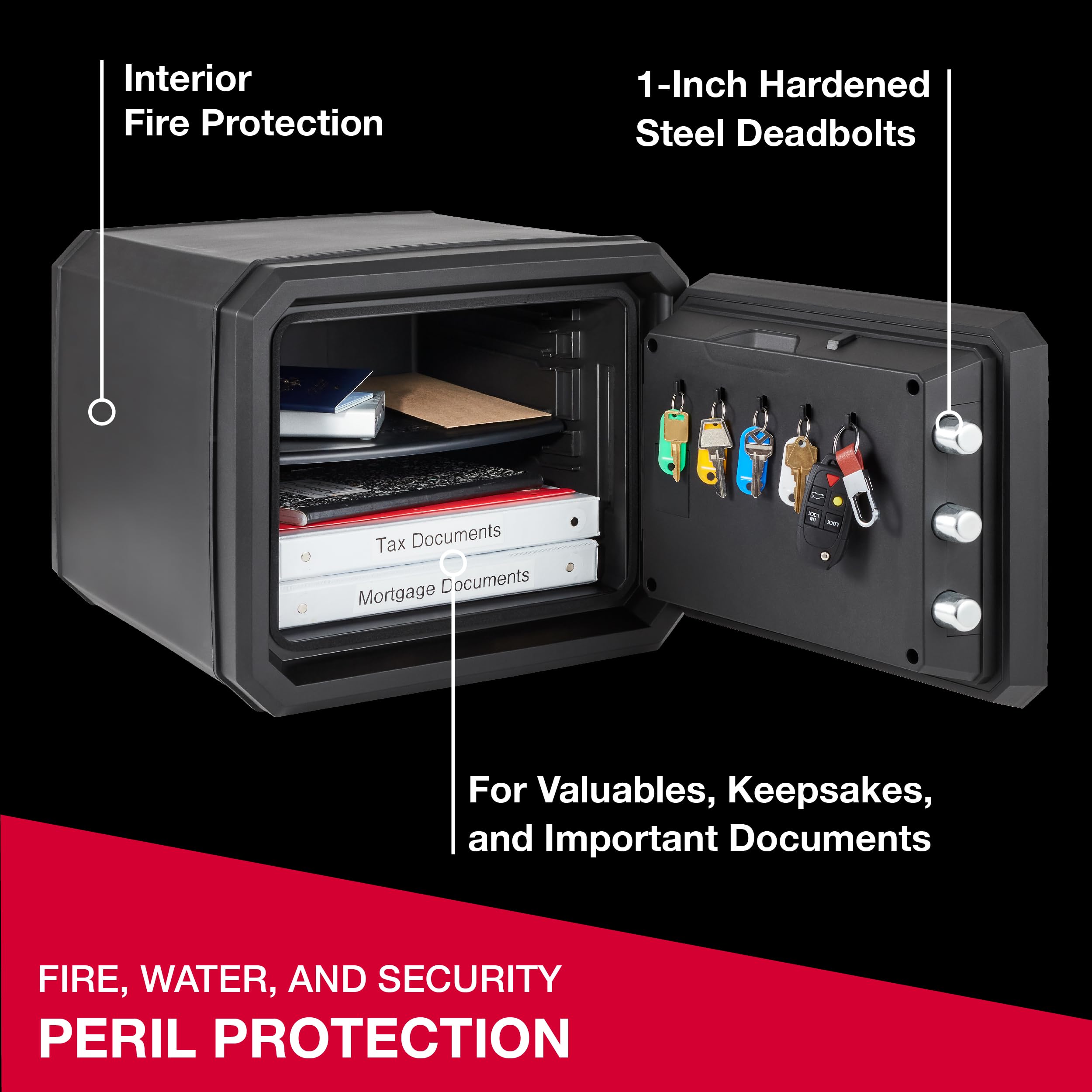 SentrySafe Fireproof and Waterproof Large Safe with Digital Keypad, Override Key, and Adjustable Shelf for Home, Dorm, or Office, 0.81 Cubic Feet, FPW082HSB