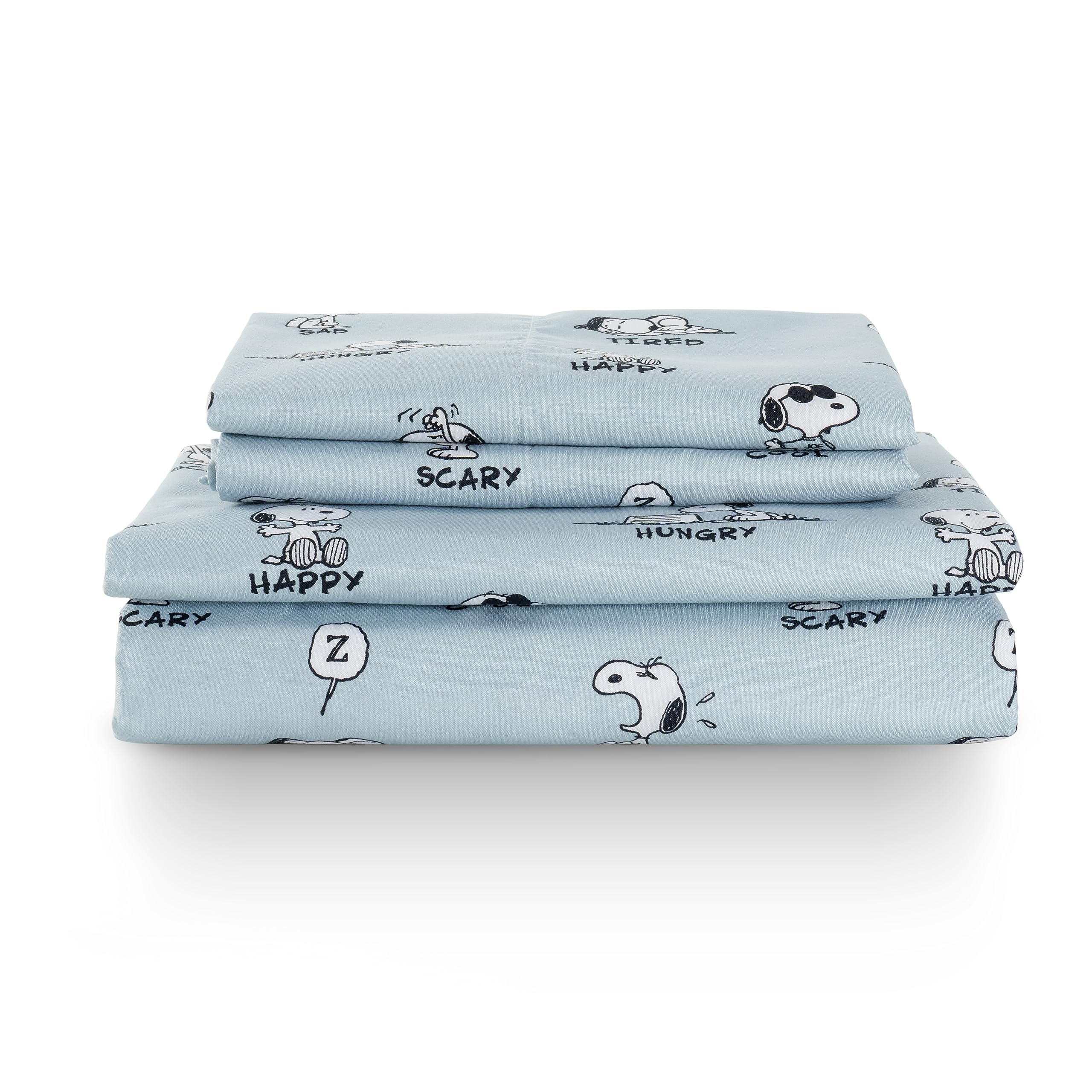 Zestaw pościeli Berkshire Blanket Peanuts® dla dzieci, rozmiar pełny - 4 części, Peanuts® mini pozy i łapy szare, urocze postacie Snoopy nadrukowane na miękkich mikrofibrowych prześcieradłach