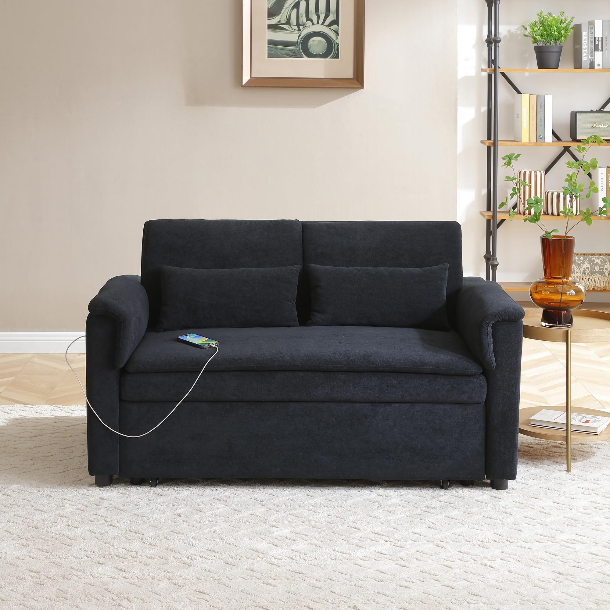 Eafurn 3 in 1 Convertible Pull Out Sleeper Sofa Couch Bed Queen Size, Corduroy Pullout Lounge Loveseat RV Sofa&Couches Sofabed with Soft Pillows Armrest,Side Pockers for Living Room Apartment