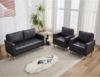 TYBOATLE 57" Small Black Faux Leather Sofa Couches, 3 Piece Living Room Set, Mid-Century Modern Tufted Comfy Loveseat, 2 Seater Office Couch Love Seat for Small Space Bedroom Drom Apartment