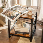 WAYTRIM Storage End Table, Industrial Side Table Mini Fridge Stand Fishtank Coffee Table with Large Metal Frame for Living Room Rustic Brown