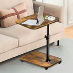 2-Tier TV Tray with Wheels, Adjustable Height & Angle, Wooden Side Table for Sofa – 360° Swivel C-Shaped End Table for Meals, Coffee, Snacks, Books & Tablets – Rustic Brown