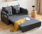 3 in 1 Convertible Sofa Bed, 56" Full Size Loveseat Sleeper Sofa Couch Bed, Sleeper Sofa Bed with Storage Pocket, USB, Comfy Pull Out Sofa Bed for Living Room, Bedroom, Small Space, Dark Grey