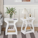 End Tables Living Room, White End Table with Charging Station,White Side Table, Nightstand for Bedroom, 3 Tier End Table with Storage Shelf for Living Room