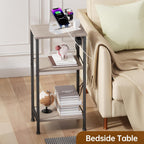 Tall End Table with Charging Station, 3 Tier Narrow Beside Table with Adjustable Shelf, Tall Side Table Nightstand for Bedroom, Living Room Coffe Table, Office, Greige