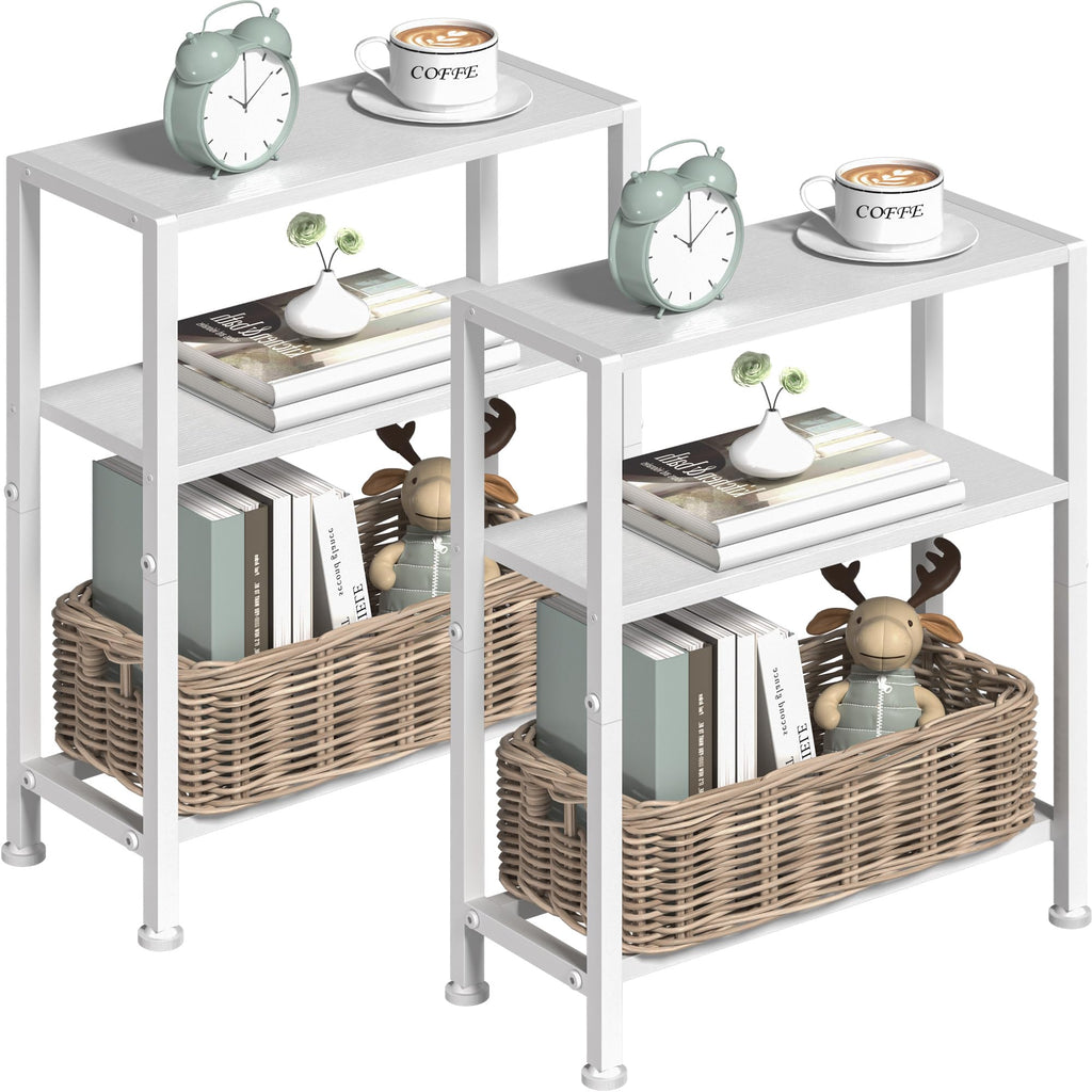 Narrow Side Table for Small Space, 2-Tier Small End Table with Shelf Holder, Slim Nightstand, Skinny Snack Couch Table in Living Room, Bedroom, Study, Kitchen and Balcony (Rustic Brown &Black)