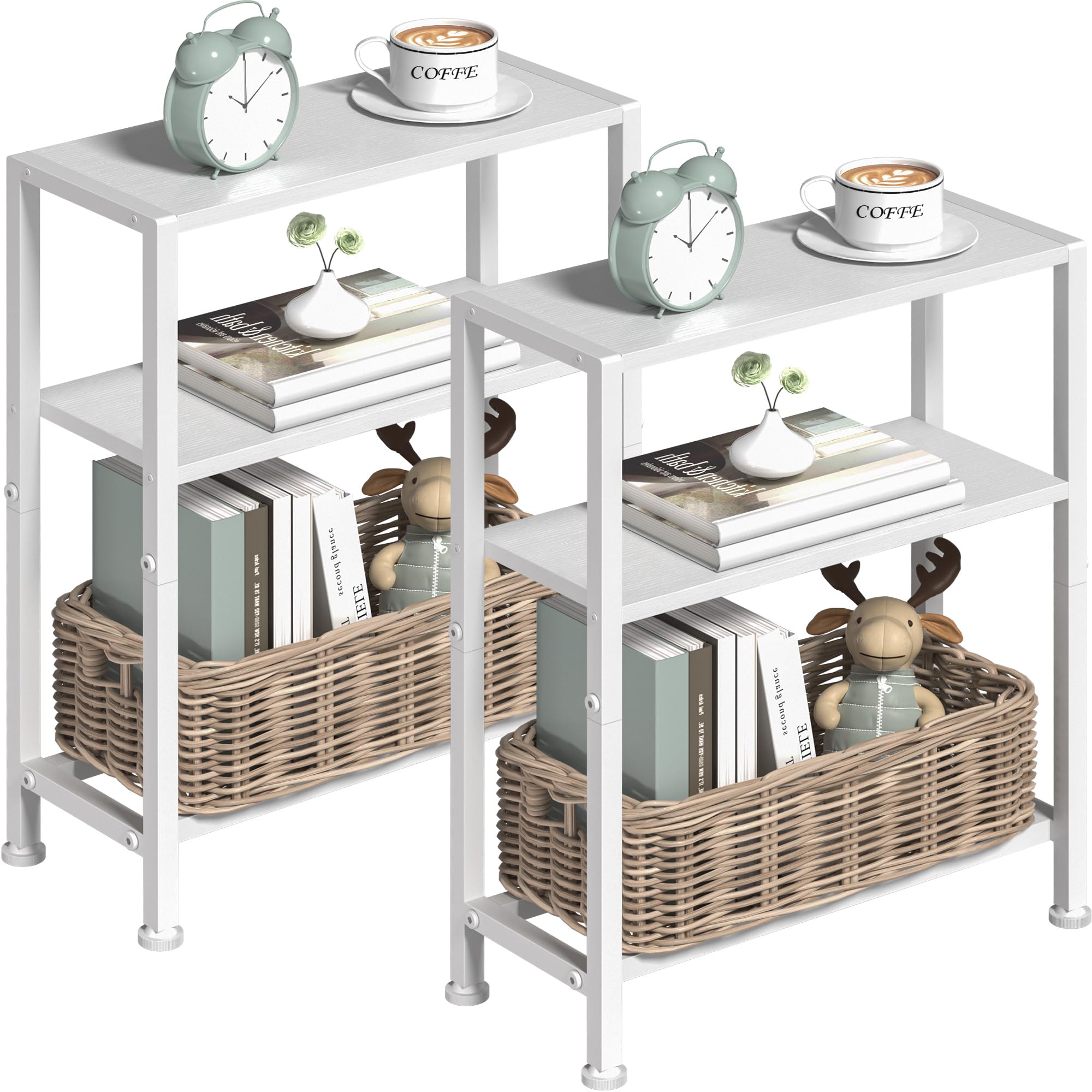 Narrow Side Table for Small Space, 2-Tier Small End Table with Shelf Holder, Slim Nightstand, Skinny Snack Couch Table in Living Room, Bedroom, Study, Kitchen and Balcony (Rustic Brown &Black)