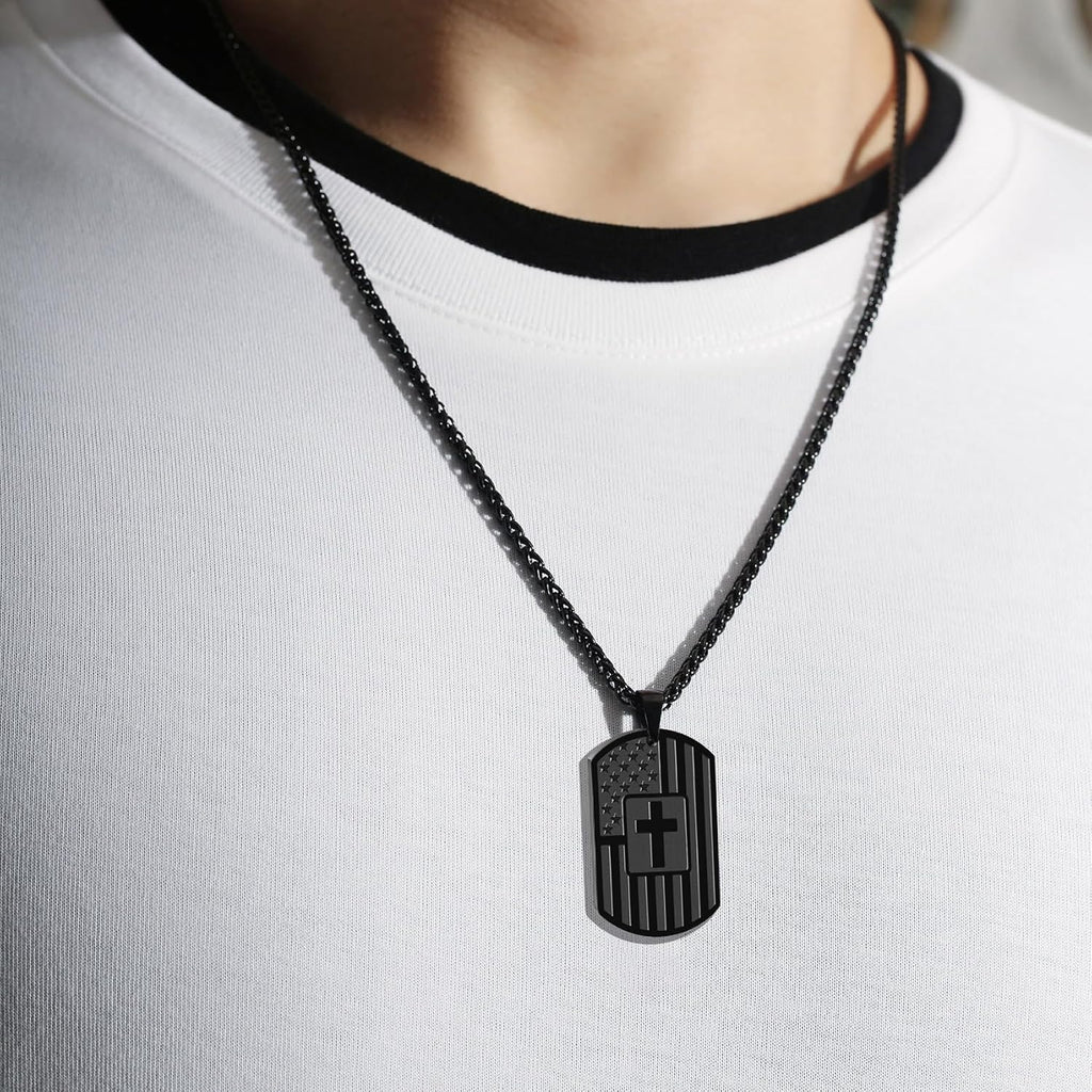 DuoDiner Graduation Gifts-American Dog Tag Necklace Bible Verse Pendant, First Communion Baptism Confirmation Religious Graduation Gifts for Him Boys Men Kids Teens Dad