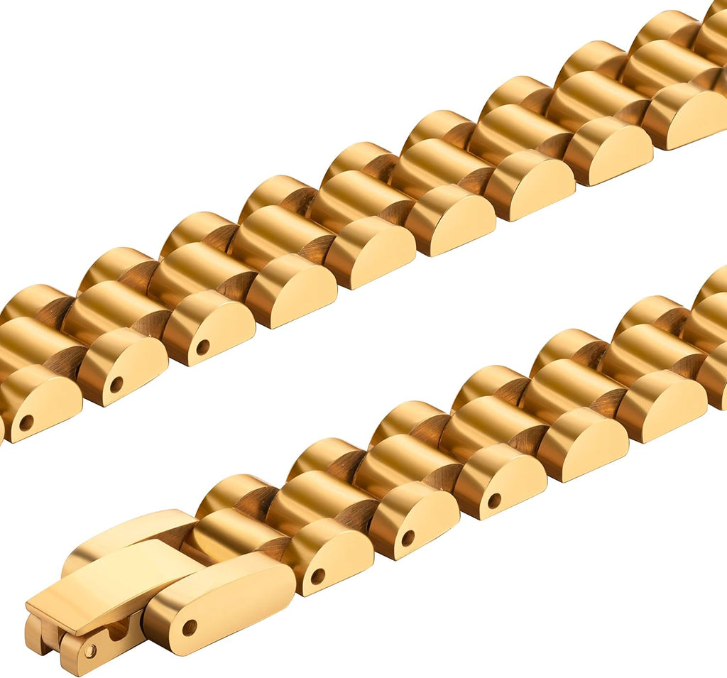Urban Jewelry Men’s Link Bracelet – Track Chain Design in a Radiant Gold Finish – Made of Stainless Steel